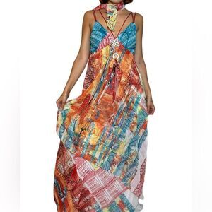 Rare Legatte Maxi Orange Blue Dress Tank Size L